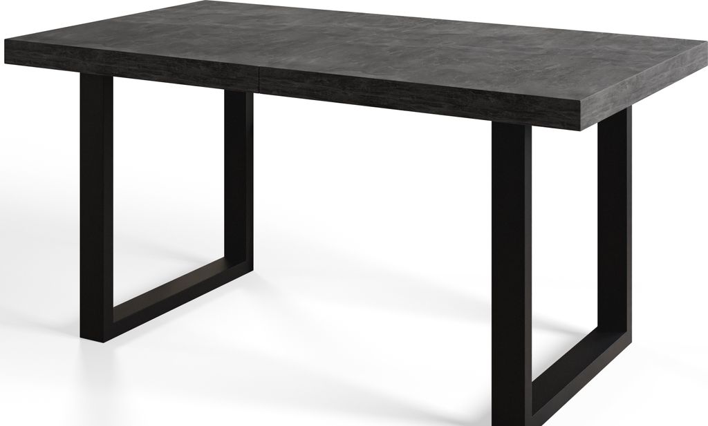 Alpi Moebel, Rechteckig Esstisch Loft-U, Ausziehbarer Tish 120-220x80x77 cm, Dunkelgrau mit Schwarz Metallbeinen