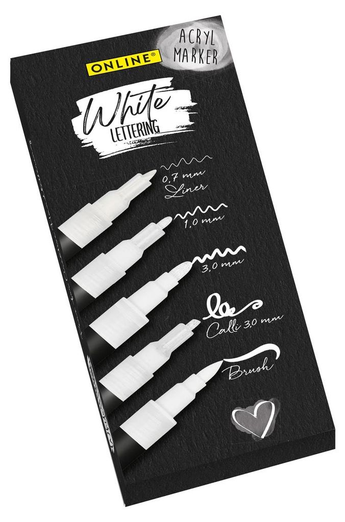 ONLINE Acrylmarker White Lettering 5 Stück Kartonetui