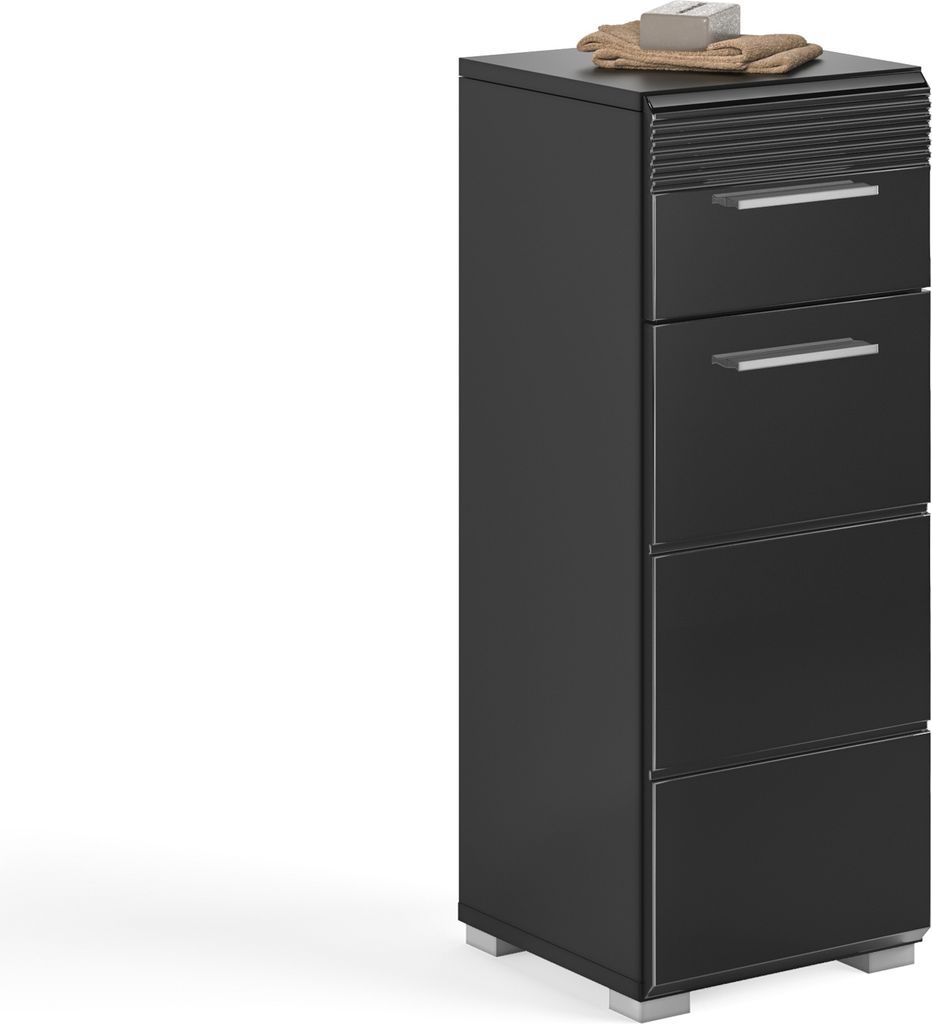 Hochschrank >Linus< in Schwarz Hochglanz - 30x80x31cm (BxHxT)
