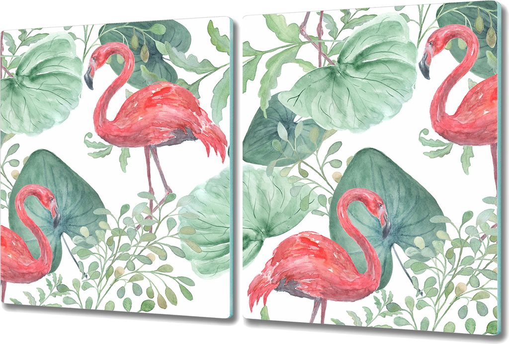 Glas-Herdabdeckplatte Glaskeramikkochfeld-Abdeckung Spritzschutz - 2x 40x52 cm - Flamingo Handflächen