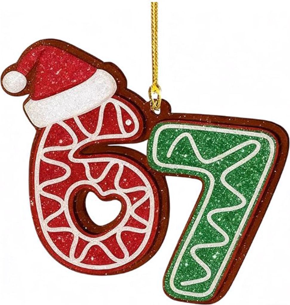 Weihnachtsanhänger mit Streifenmuster, Zahl 6/7, 2D-Acryl-Anhänger zum Aufhängen, festliche Dekoration für Zuhause und Partys