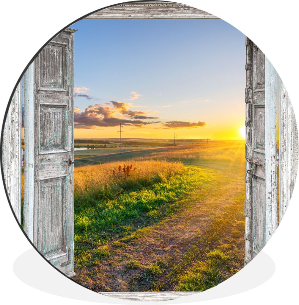 MuchoWow Aluminium Wandkreis Aussicht - Landschaft - Landschaft - Sonne Ø 90 cm Wanddeko Modern Wohnzimmer - Mauerkreis - Wandbilder - Runde Bil...