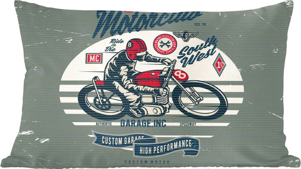MuchoWow Zierkissen Sofakissen Wohnzimmer Dekokissen 50x30 cm Motorrad - Retro - Zitat - Wohnzimmerdekoration - Polster mit Photo