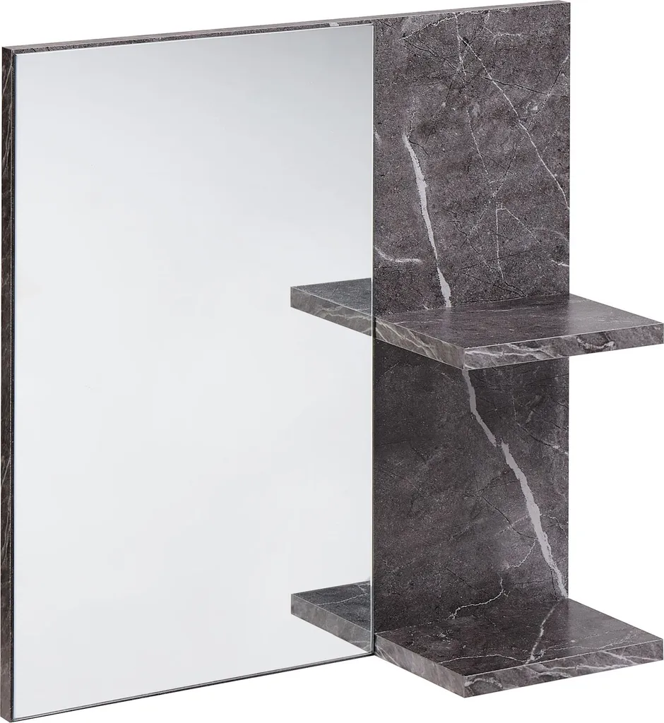 Miroir de salle de bain noir marbré avec étagère de rangement 60cm
