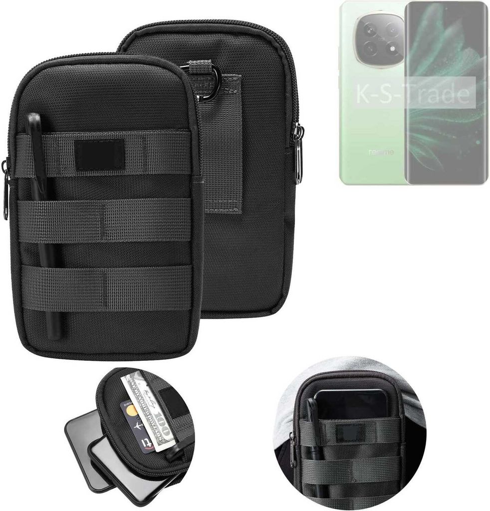 K-S-Trade Holster Gürtel Tasche kompatibel mit Realme P2 Pro 5G Handy Tasche Schutz Hülle dunkel-grau viele Fächer, 1x