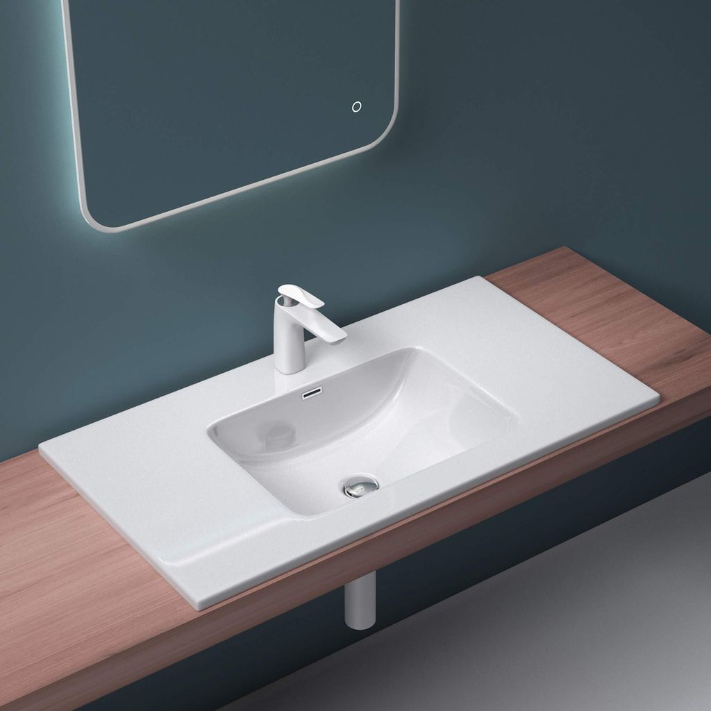 Mai&Mai Einbauwaschbecken Mineralguss Weiß 100x48x12cm Produktbild 