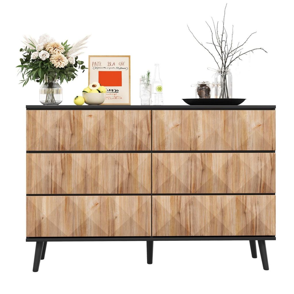 Modernes Sideboard,Kommode mit Sechs geräumige Schubladen und erhabenen Türen