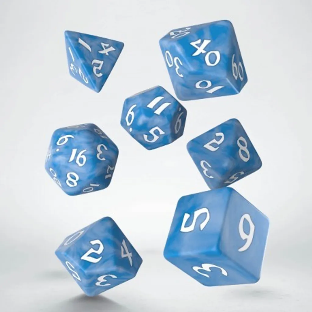 Set de dés polyédriques gravés Runic Glacier blanc pour jeux de rôle