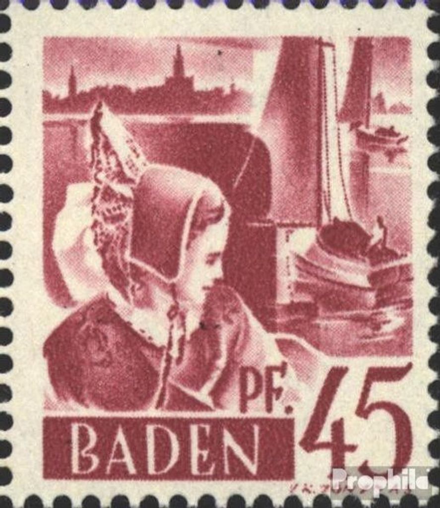 Briefmarken Franz. Zone-Baden 1947 Mi 9III, Retusche zwischen den Haubenbändern (Feld 35) postfrisch Freimarken