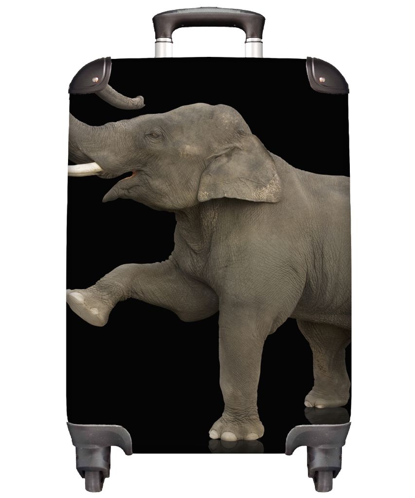 MuchoWow Koffer Handgepäck Trolley Rollkoffer Kleine Reisekoffer mit 4 Rollen - Elefant - Tiere - Schwarz - Porträt - Cabin Size < 55x40x23 cm ...