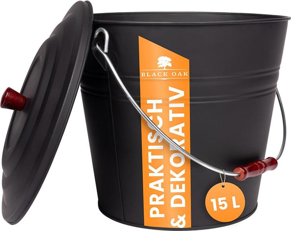 BLACK OAK Asche-Kübel Katla 15 L schwarz – Aschebehälter Produktbild 