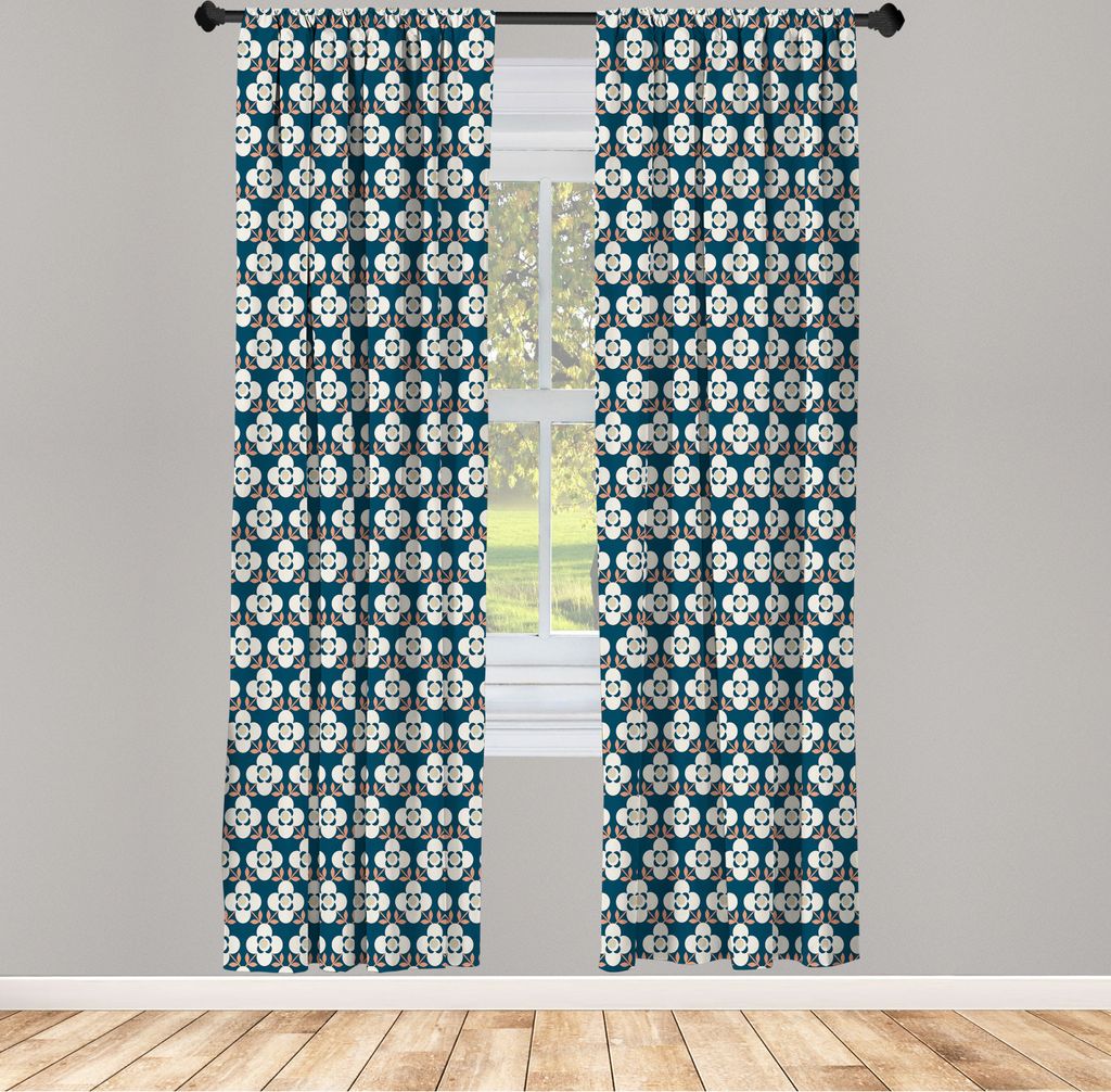 ABAKUHAUS Blumen Vorhänge, Gardinen, Simplistic Vier Petal Blumen mit Blätter- Vorbauten in symmetrischer Anordnung, 2 Stück 75 x 175 cm, , Petr...