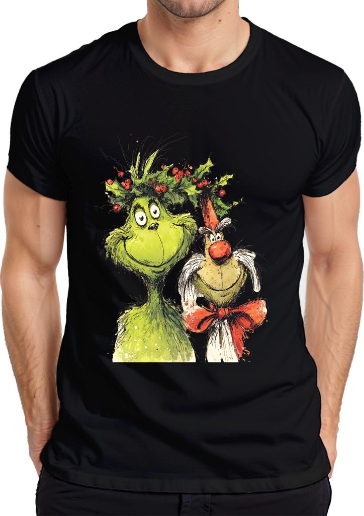 Grinch Weihnachten lustig Grinchkopf Max Hund Geschenk Retro Herren T-Shirt, Schwarz, XL