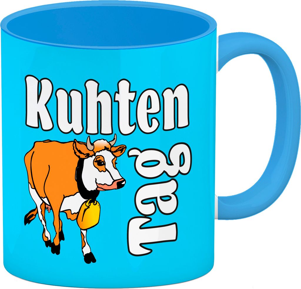 Kuhten Tag Kaffeebecher Hellblau in blau mit Kuh zum Thema Bauernhof