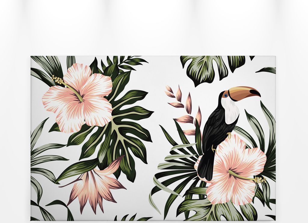 Leinwandbild Blumen Vogel Grün Weiß 90x60 DD120267 Keilrahmenbild Wandbild