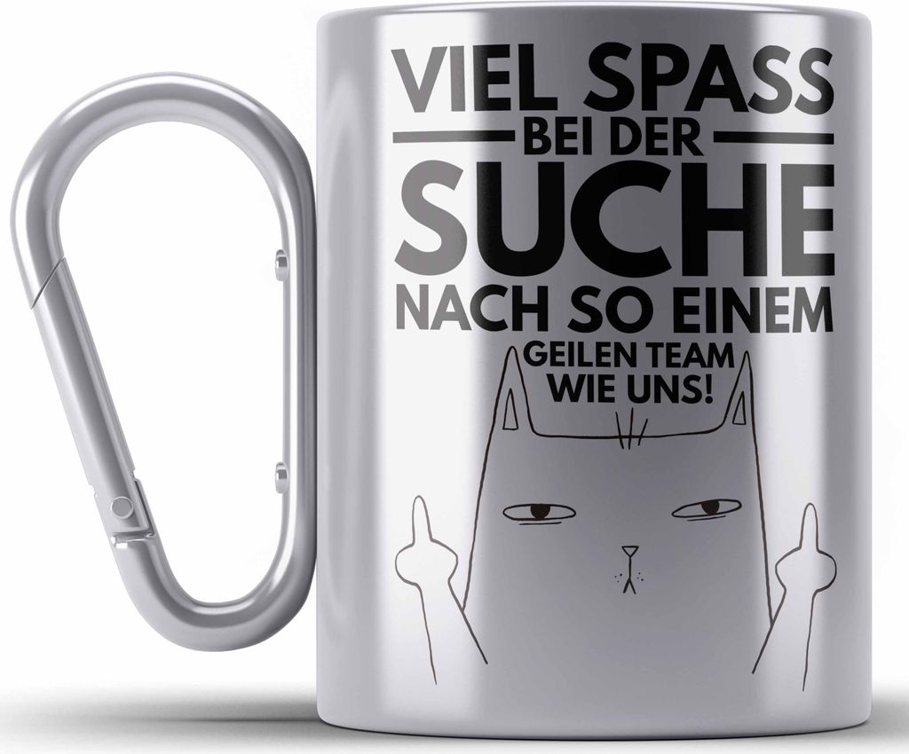 Trendation - Jobwechsel Edelstahl Tasse Karabiner Geschenk Neuer Job Abschied Abschiedsgeschenk Kollege Kollegin (Silber)