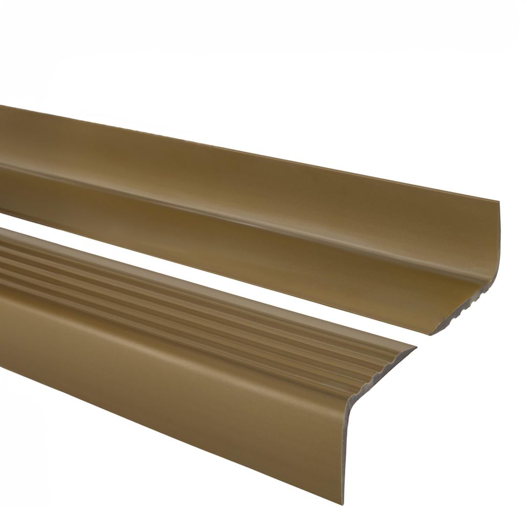 QUEST Treppenkantenprofil 40x52mm, 1.5m, Treppenprofil PVC für Treppenstufen, Treppenkantenschutz mit Rillen, Antirutsch, RGP, messing