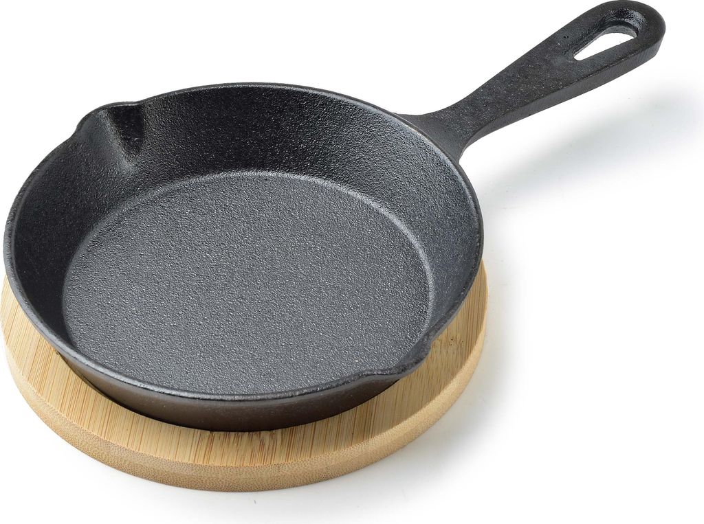Mini-Servierpfanne mit Holzbrett Gusseisen Allesken LUXE 23x14x3 cm Schwarz 1 Stück