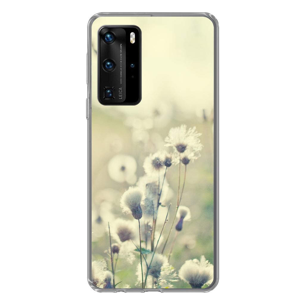 MuchoWow Handyhülle Schutzhülle Hülle für Huawei P40 Pro Blumen - Feld - Weiß Silikon Softcase Handy Hülle - Schutz