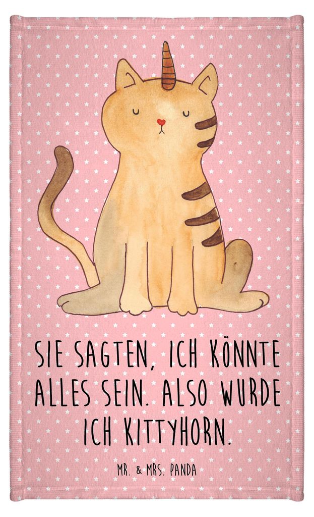 Mr. & Mrs. Panda Handtuch Einhorn Katze - Rot Pastell - Geschenk, Glitzer, Klein, Mini-Handtuch, Unicorn, Baumwollhandtuch, frottee gästehandtuch,...