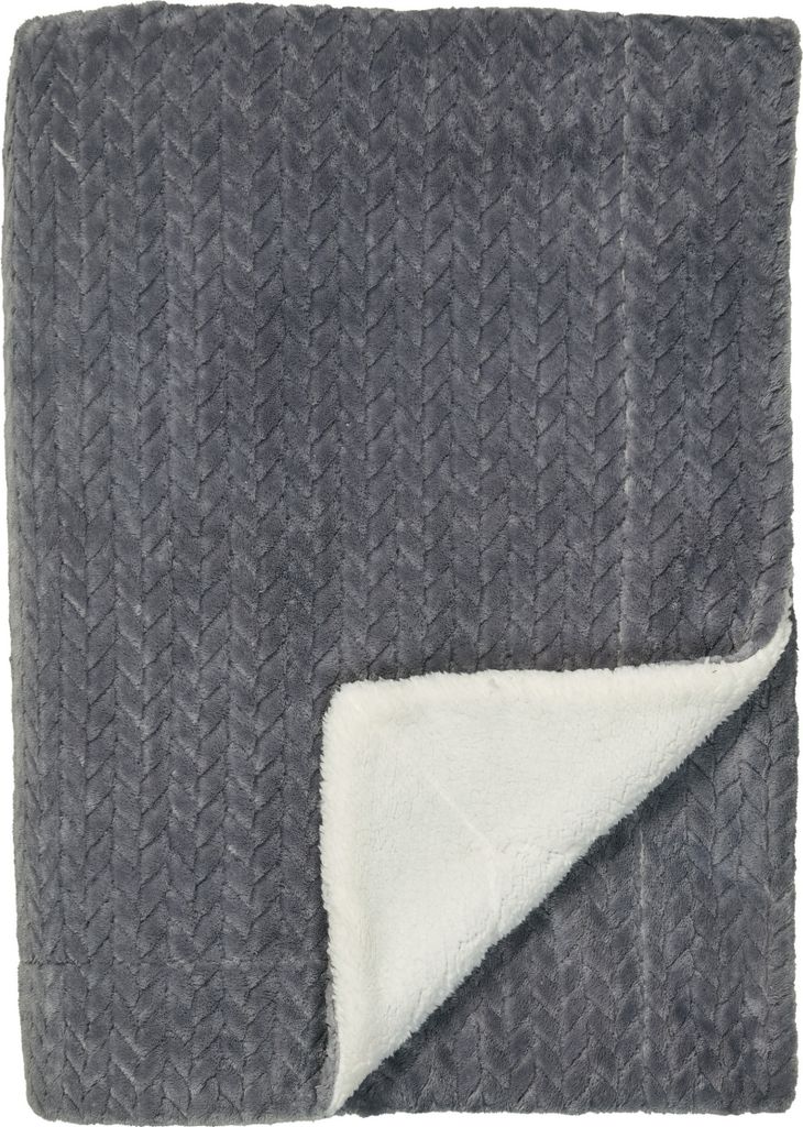 Schiesser Sherpa-Decke Elsa | Fleece-Kuscheldecke mit wärmendem Teddy-Plüsch | 150x200 cm | Dunkelgrau