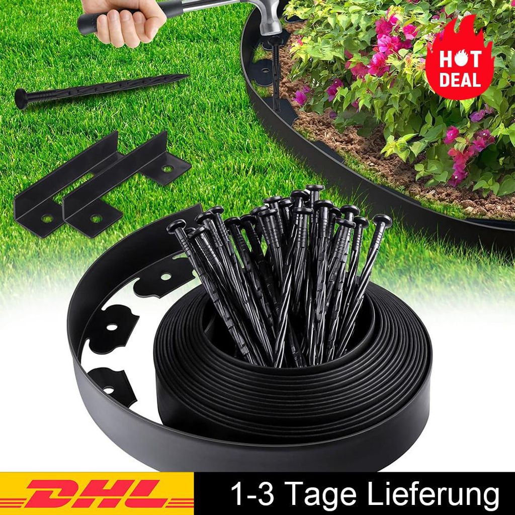 Flexible Rasenkante Aus Kunststoff, Rasenkante, 5M Kunststoff-Graseinfassung