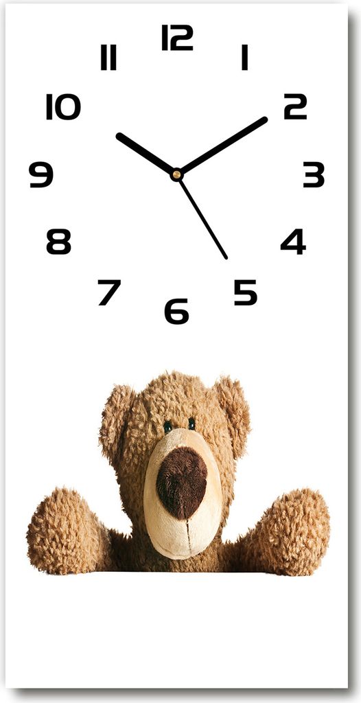 Wanduhr aus Glas – 30x60 cm - Glasbild - Glasuhr - Gehärtetes Glas -Plüschbär
