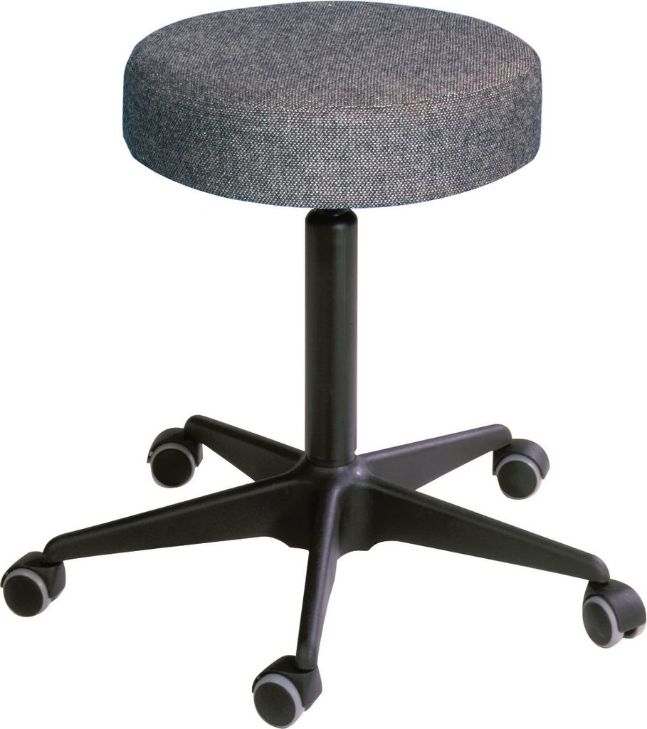 Drehspindel-Hocker Atlanta | Sitzhöhe 49-63cm | Ø 59cm | Tragfähigkeit 110kg | Polstersitze | Stahl-Fußkreuz mit Rollen | Anthrazit