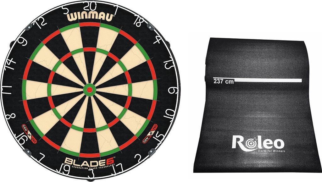 Steeldart Set Profi-Dartscheibe Winmau Blade 6 + Roleo Dartmatte