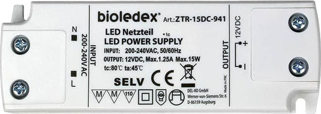 Bioledex 15W 12V DC LED Transformator Konstantspannung Produktbild 