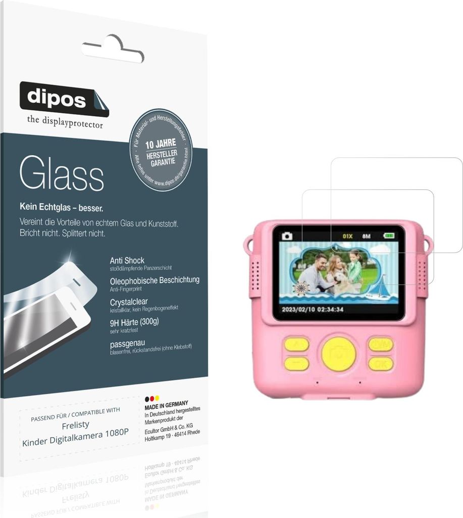2x Schutzfolie für Frelisty Kinder Digitalkamera 1080P - Anti-Shock 9H Folie dipos Glass Kunststoffglas