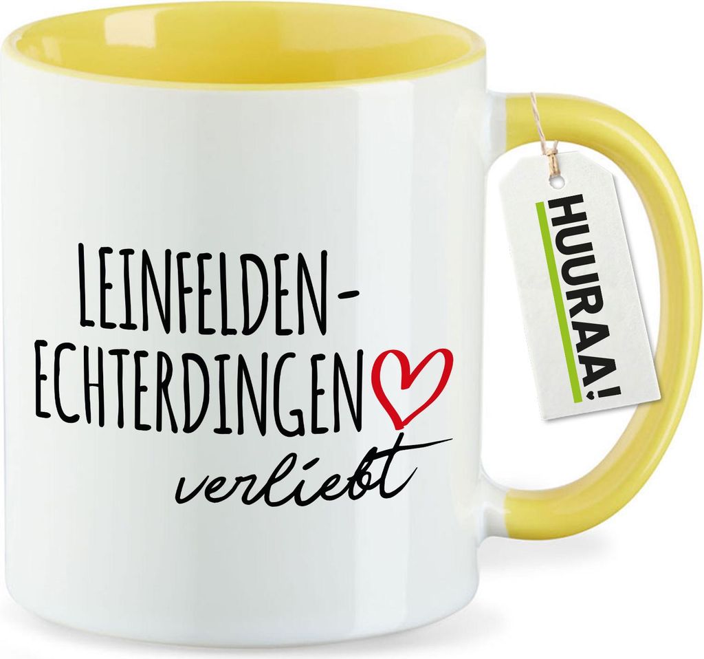 Huuraa Kaffeetasse Leinfelden-Echterdingen verliebt 330ml Gelb Keramik Kaffeebecher Geschenkidee