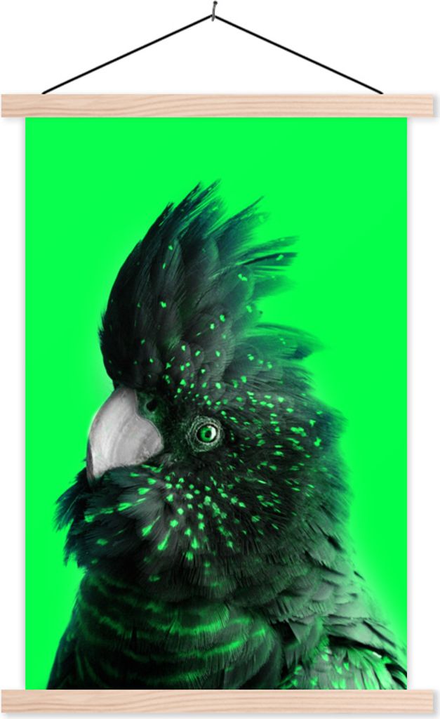 MuchoWow Textilposter Kakadu - Vogel - Grün 40x60 cm mit holzfarbenen Rahmen - Poster