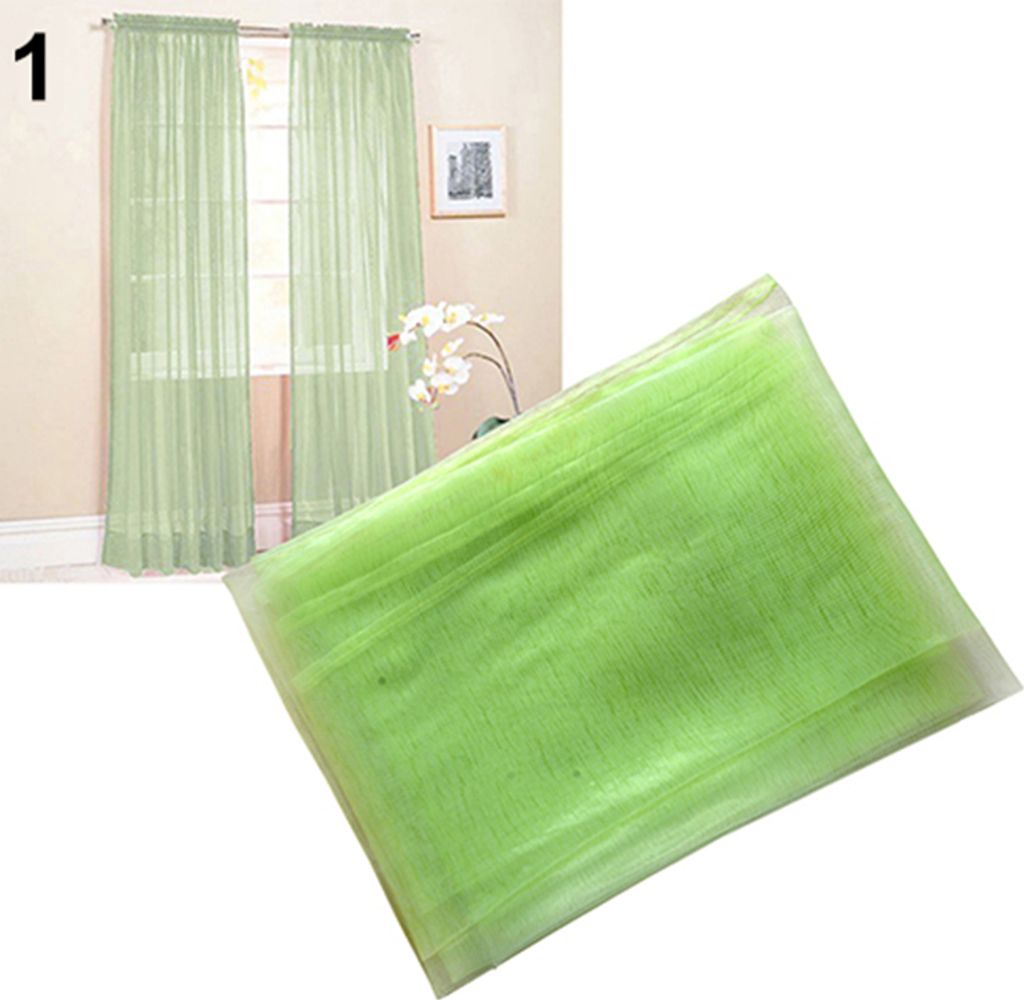 Glasgarn Sheer Window Volant Vorhang Pure Farbe Schlafzimmer Home Wedding Decor Gruen 100cm x 200cm (On Rod)