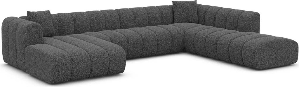 Bouclé U-Form XXL Lounge Wohnlandschaft Amoria Graphit Links