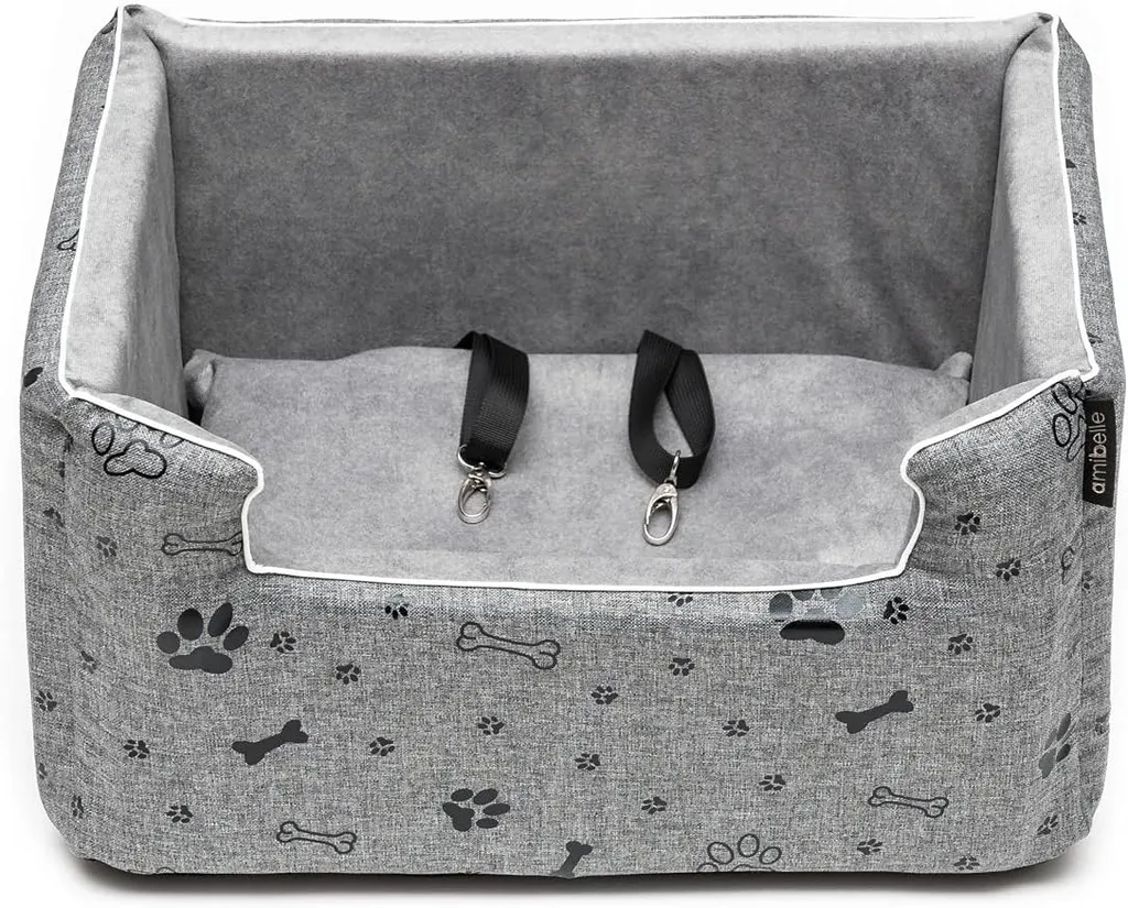Seggiolino Auto Cani Grigio Nero | Sedile Animale Domestico 47x40cm