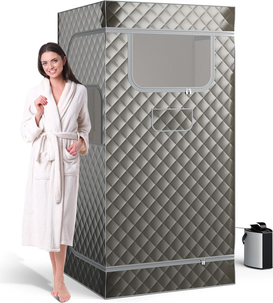 GOPLUS Dampfsauna tragbar für Zuhause, Temperaturregulierbare Ganzkörpersauna mit Fernbedienung und Timer, Heimsauna mit 3 L Dampfgenerator, Grau