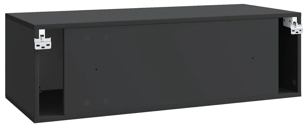 Meuble TV mural noir compact 98 cm en panneau robuste avec rangements