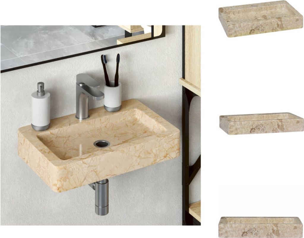 vidaXL Wandwaschbecken Creme 38x24x6,5 cm Marmor -  Produktbild 