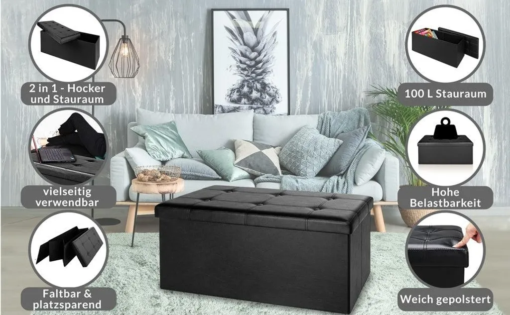 Banc de rangement pliable pour entrée ou chambre gain de place noir 80cm
