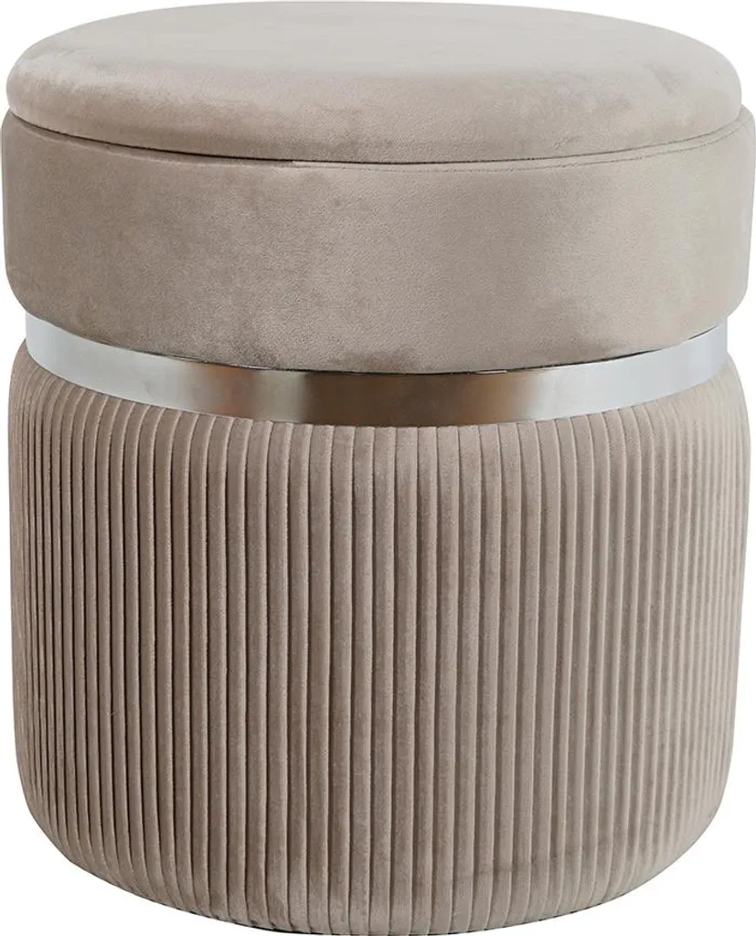 Tabouret en Velours Rainuré YUMA avec Base Métallique et Coffre Interne