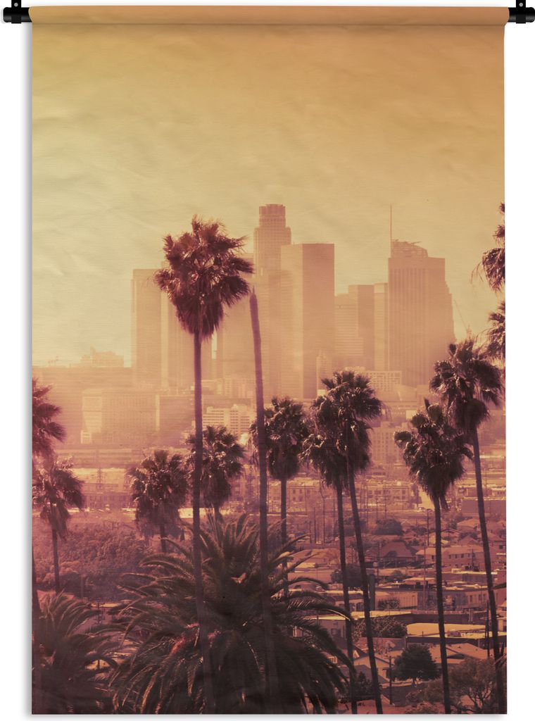 MuchoWow Wandteppich Wandbehang Palme - Skyline - Sonnenuntergang - Architektur 60x90 cm Tapisserie Dekoration Wandtuch - Foto-Teppich - Abwaschbar