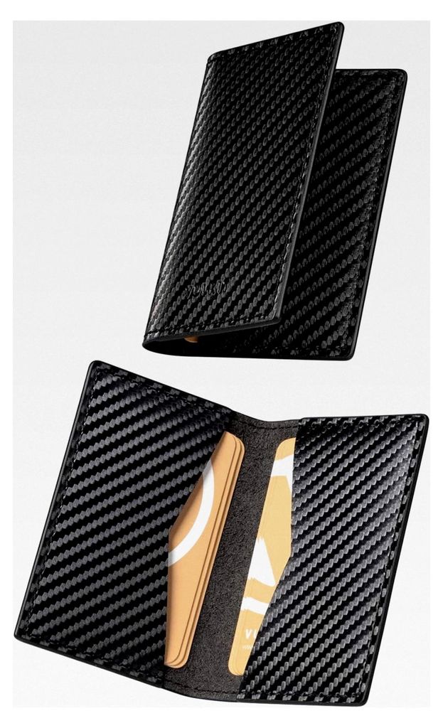 Visitenkartenetui aus Leder für Herren, Bifold, zur Aufbewahrung von bis zu 20 Visitenkarten, Kohlefaser