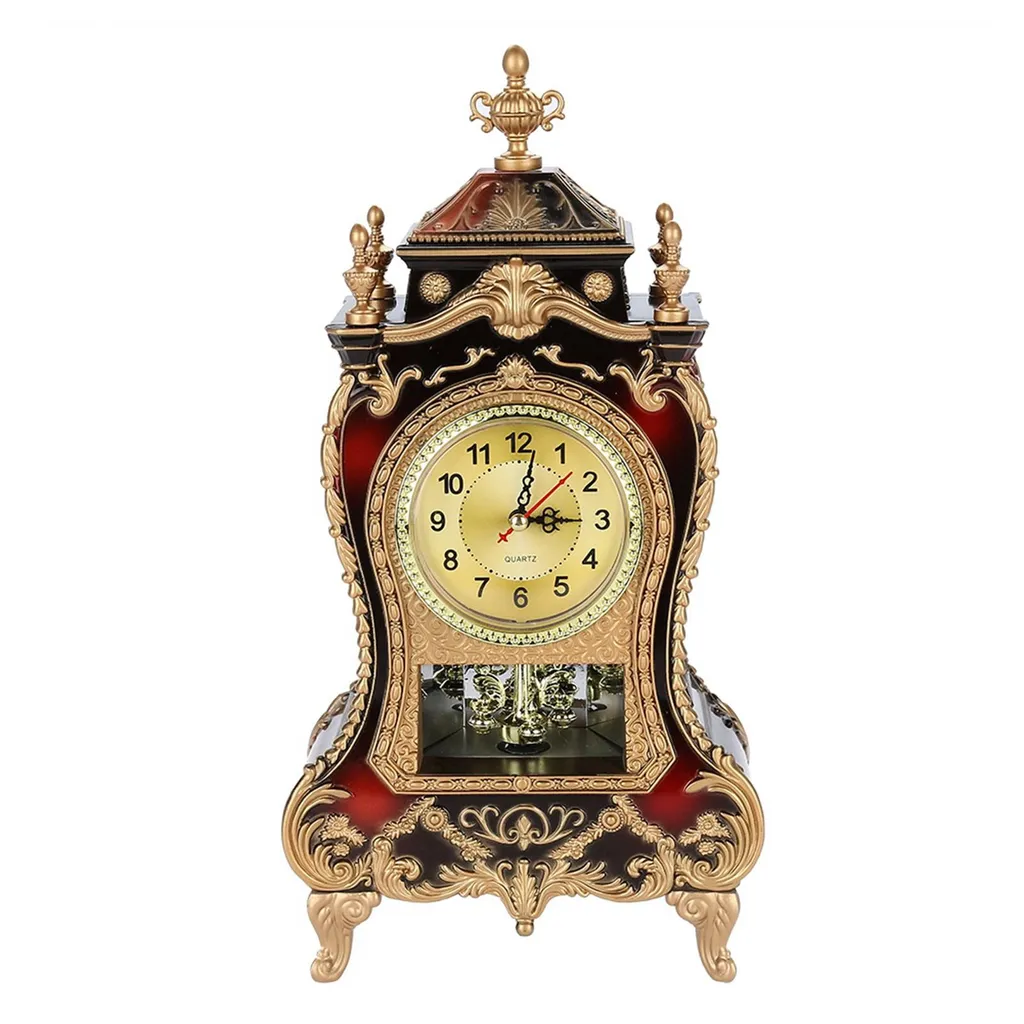 Horloge de bureau vintage rouge brun en plastique résistant 15x12cm