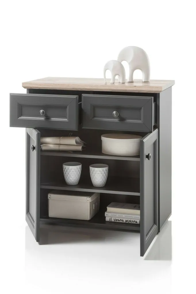 Commode 2 Toscane Gris Timber Wood Buffet 2 Portes et 2 Tiroirs Chic
