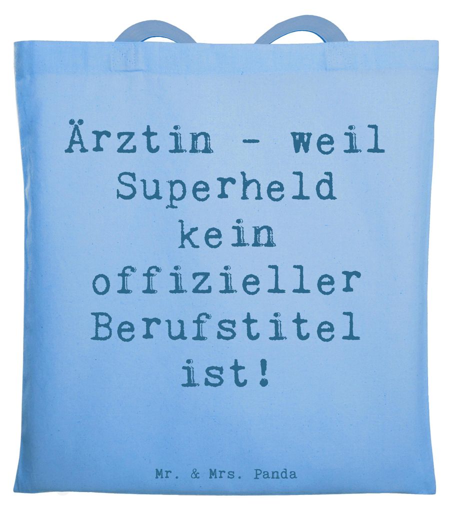 Mr. & Mrs. Panda Tote Bag Spruch Ärztin Superheld - Sky Blue - Geschenk, Beruf, Einkaufstasche, Laptoptasche, Patienten, umhängebeutel, Einsatz, ...