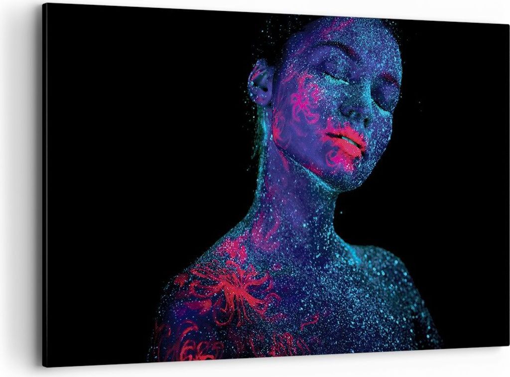 Bild auf Leinwand - Leinwandbild - Einteilig - Frau Ultraviolett Glitzer - 120x80cm - Wand Bild - Wanddeko - Wandbilder - Leinwanddruck - Bilder - ...