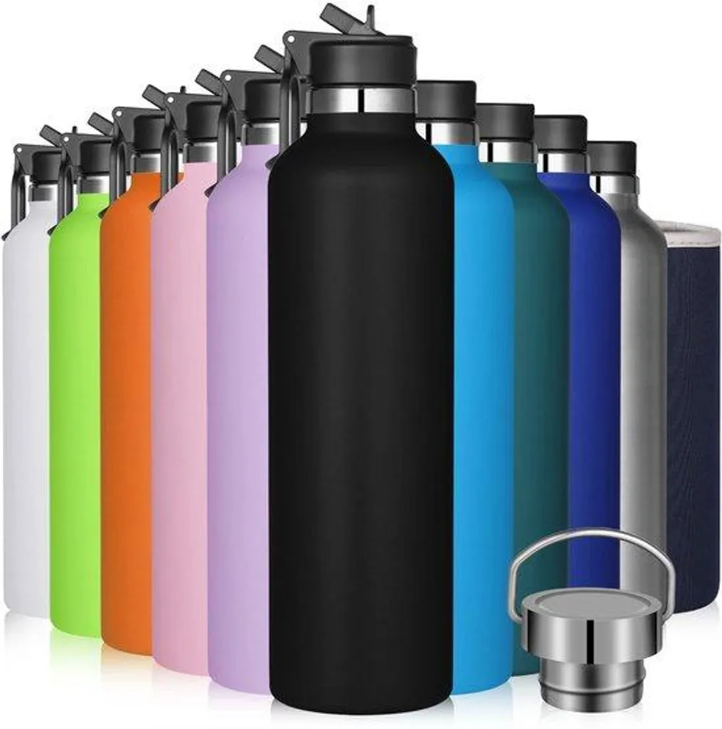 Gobelet isotherme 1 litre avec paille et protection isolante inox