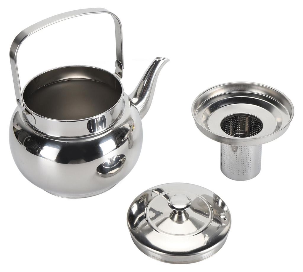 Edelstahl Teekanne mit abnehmbarem Filter Metall Teekessel Kaffeetisch Servierkanne für Haus Hotel Restaurant 2L