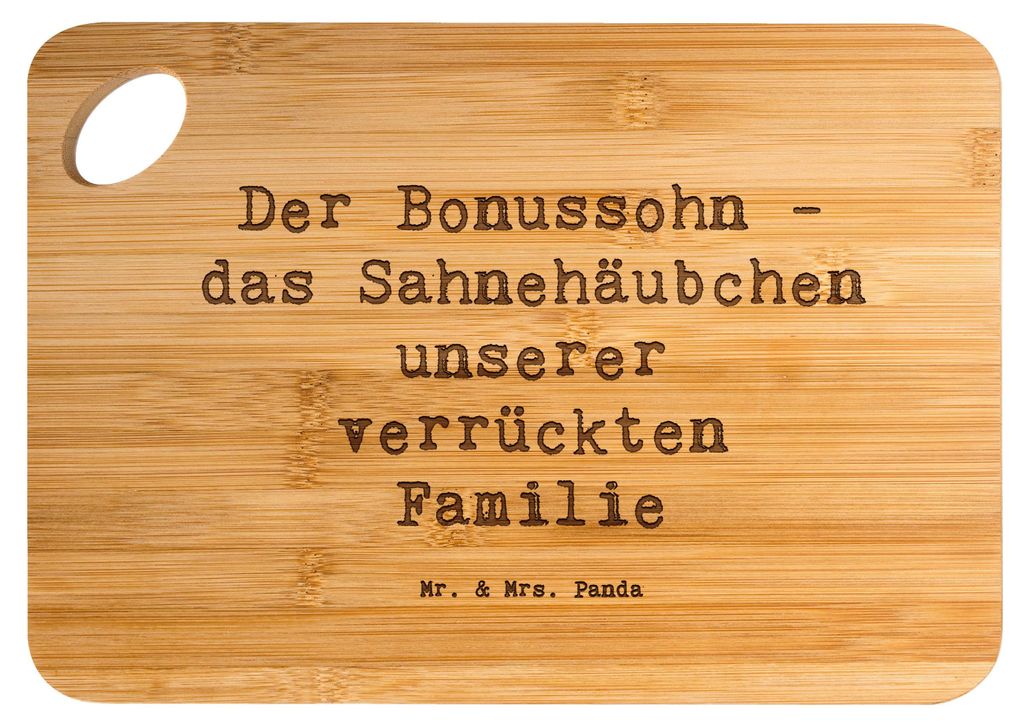 Mr. & Mrs. Panda Schneidebrett Spruch Der Bonussohn - Transparent - Geschenk, snackbrett, Familienmitglied, Verwandte, Stiefsohn, Frühstücksbrett...